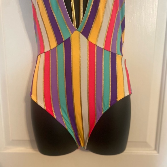 “FEATHER II” Rainbow Stripes & Gold Straps Bathing Suit - Picture 4 of 11
